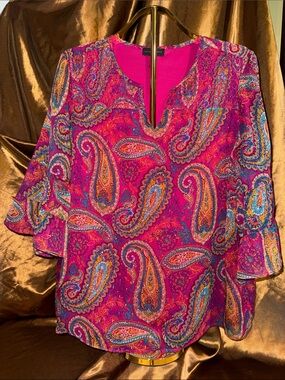 Investments Hot Pink Paisley Split-Neck Tunic